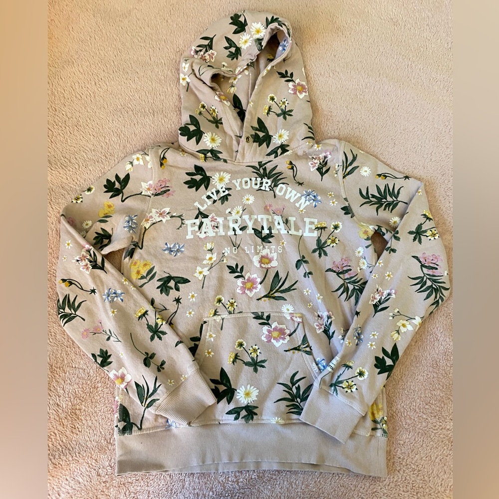 Girls Muted Pink Floral Hoodie